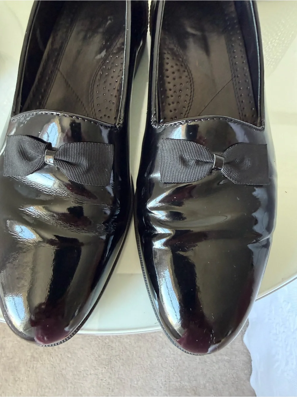 Adolfo Black Patent Slip-On Loafers with Bow Accent